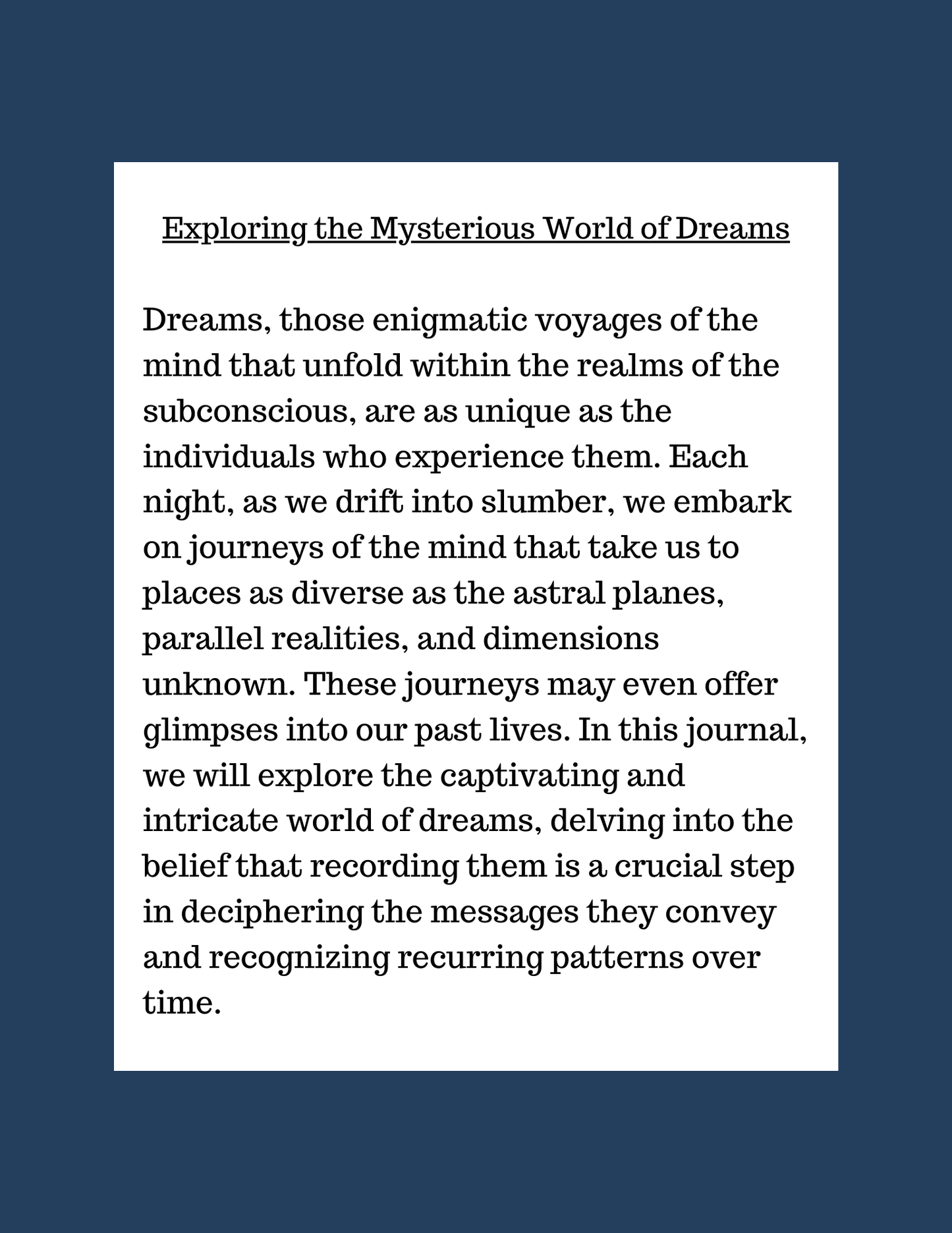 The Dream Journal